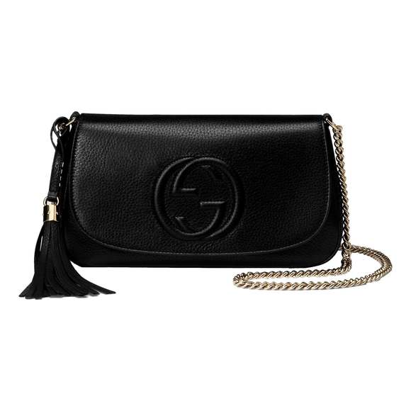 Gucci Handbags - Gucci Soho Disco GG Black Calf Leather Tassel Chain Crossbody Bag